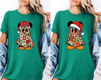 Patchwork Mickey Minnie Christmas Family Tee, Disney Christmas Matching T-shirt, Disney Christmas Party Shirt, Disneyland Holiday Season Tee