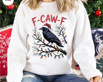 Merry F-Caw-F Shirt, Funny Crow Christmas T-Shirt, Raven Lover Holiday Tee, Coffee & Bird Humor Christmas Gift