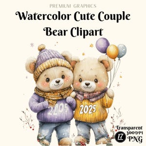 Clipart de pareja de osos en acuarela, clipart de osos románticos, clipart de osos del día de San Valentín, clipart del día de San Valentín, manualidades del día de San Valentín Png 17
