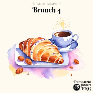 Paquete de imágenes prediseñadas de repostería, imágenes prediseñadas de desayuno kawaii, imágenes prediseñadas de café y macarrones, ilustraciones de pan tostado y pasteles, 25 imágenes prediseñadas de comida linda