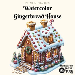 Aquarell Lebkuchen-Haus Clipart-Weihnachts Lebkuchen-Haus Clipart-Süßes Lebkuchen-Haus Clipart-Aquarell-Stil-35 PNG