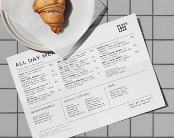 Modern Cafe Menu Design Template, Editable Canva A4 (Digital Download)