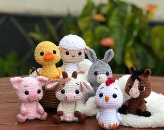 Bundle 7in1 Adorable Little Farm Animals Crochet Pattern- Donkey Foal, Chick, Lamb, Duckling, Piglet, Little Cow, Download, PDF in Eng