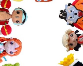 Crochet Pattern Bundle 11in1 Pirates | E-Book 11 figures Amigurumi| Tutorial | Anime | PDF in Eng