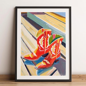 Red Cowboy Boots Wall Art Print, Retro Western Digital Download, Cowgirl Cute Room & Home Decor, Trendy Wild West Poster Printable Art