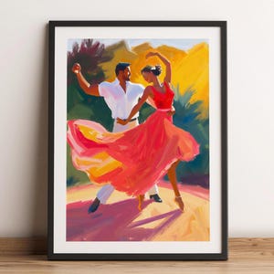 Impresión de pintura al óleo de pareja bailando, lienzo de baile imprimible, póster de baile latino de tango, arte de pared musical para decoración del hogar en colores pastel, descarga digital de habitación