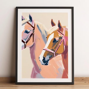 Western Retro Horses Print, Southern Cowboy Printable Wall Art, Pink Watercolor Pastel Painting Home Decor, Vintage Digital Download Poster