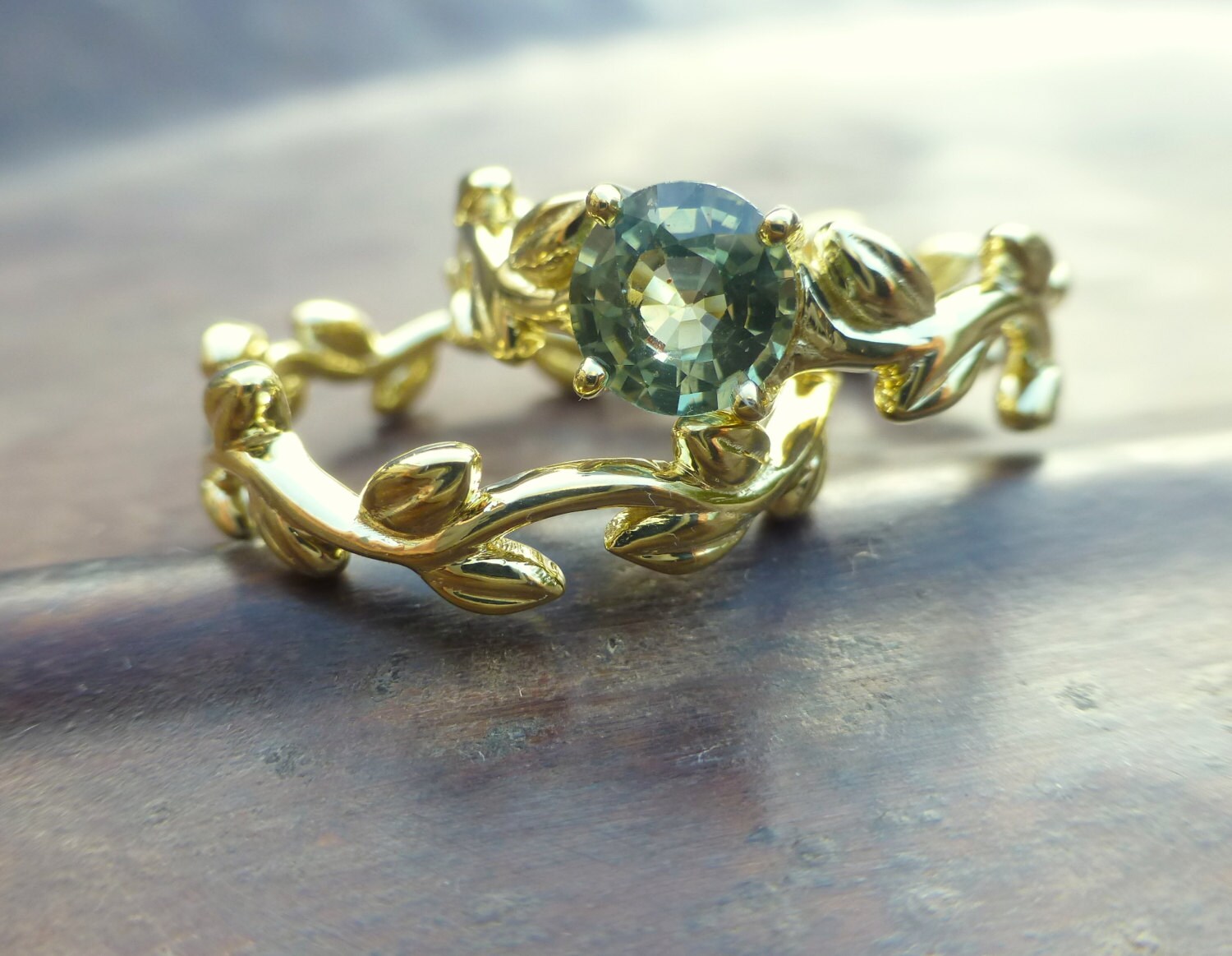 Leaf Vine Engagement Ring. 14k Yellow Gold Leaf Ring With Etsy