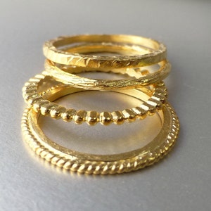 14k gold stacking ring set. Also available individually. Rose gold wedding bands. 14k pink gold textured bands. image 2