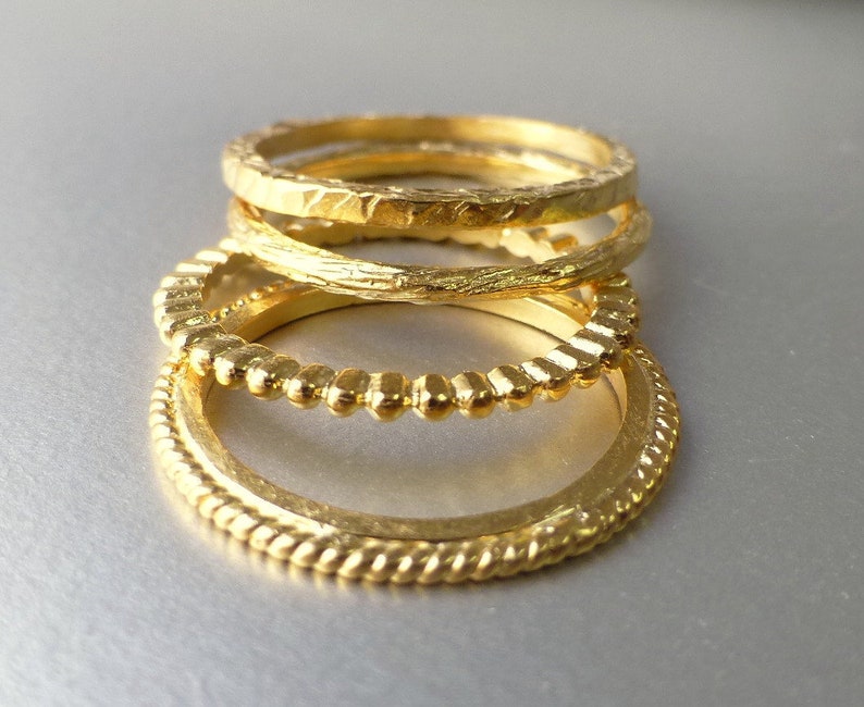 14k gold stacking ring set. Also available individually. Rose gold wedding bands. 14k pink gold textured bands. image 2
