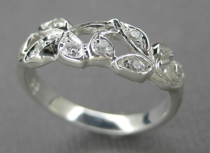 Leaf Anniversary Ring.14k White Gold Leaf Ring With Diamonds. Etsy