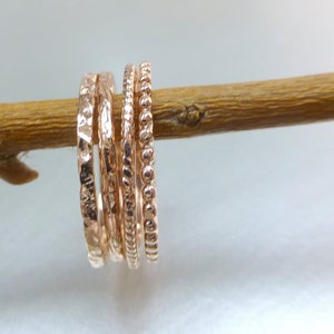 14k gold stacking ring set. Also available individually. Rose gold wedding bands. 14k pink gold textured bands. image 3