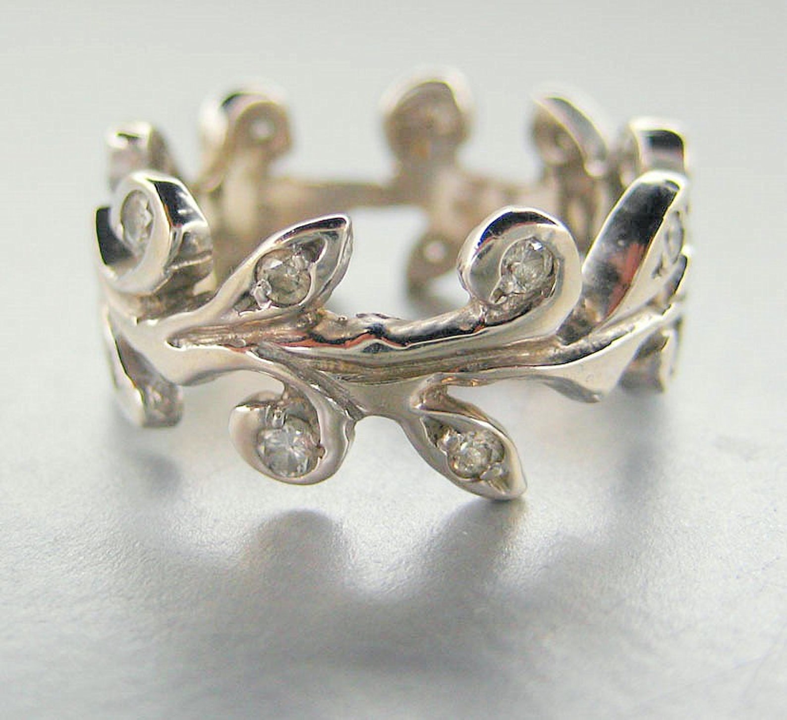 Engagement Ring With Vines and Diamond. Vine Wedding Band. Etsy