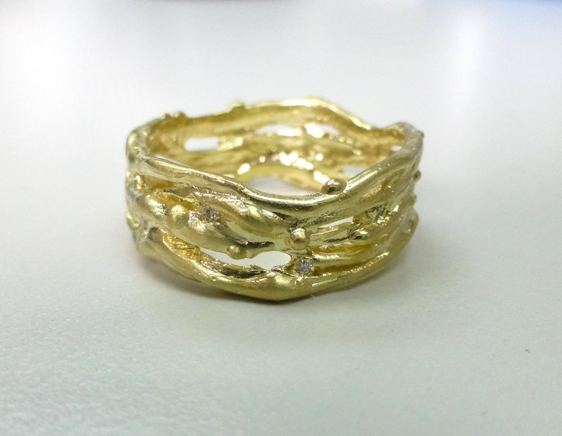 14k yellow gold wedding band. Unisex. Ocean theme. image 2