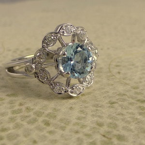 Floral engagement ring. Aquamarine ring. Diamond ring. image 3