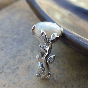 Adjustable Gold Ring with White Opal Leaf