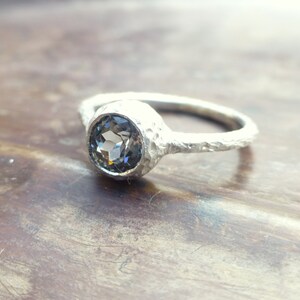 Spinel ring. Blue spinel ring. 14k white gold spinel ring. Textured  spinel ring. Ready to ship. Spinel promise ring.