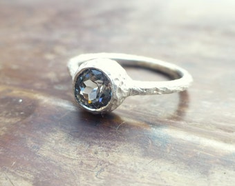 Spinel ring. Blue spinel ring. 14k white gold spinel ring. Textured  spinel ring. Ready to ship. Spinel promise ring.