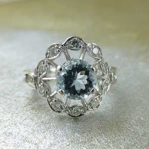 Floral engagement ring. Aquamarine ring. Diamond ring. image 1