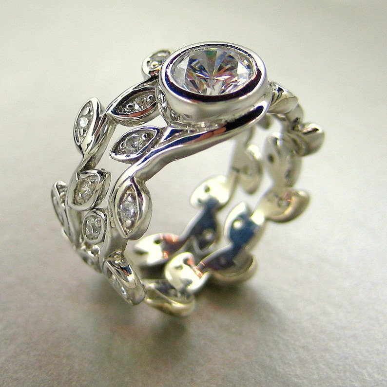 Leaf Wedding Engagement Ring Set. White Sapphire Ring. 14k - Etsy