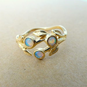 Leaf Opal ring in 14k yellow gold.  Engagement ring with Opals.  Promise ring with Opals.