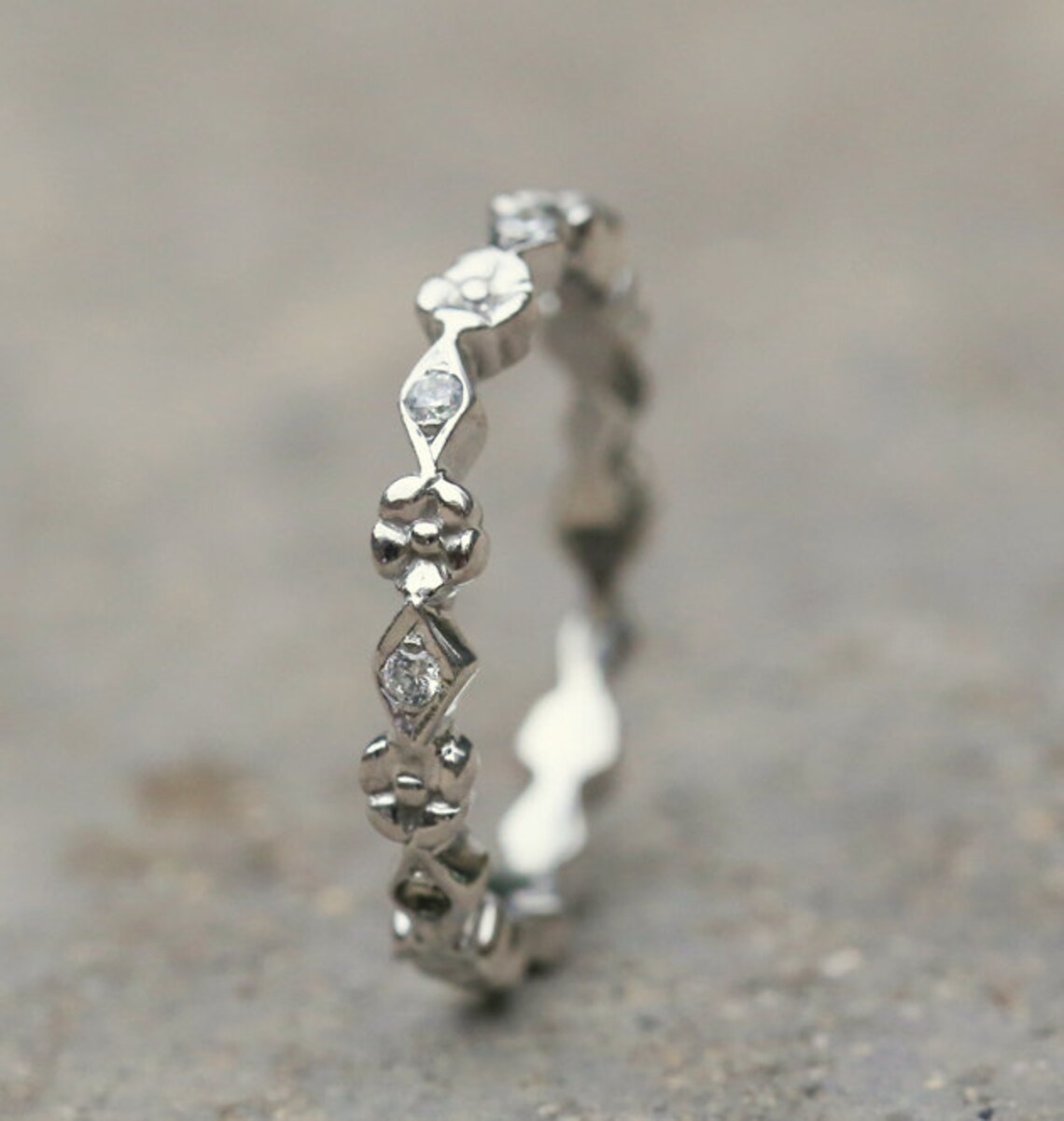 Unique Wedding Band 14k Gold. Flower Band With Diamonds. Etsy