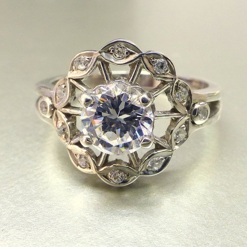 Flower Engagement Ring. White Sapphire Flower Ring. Diamond - Etsy