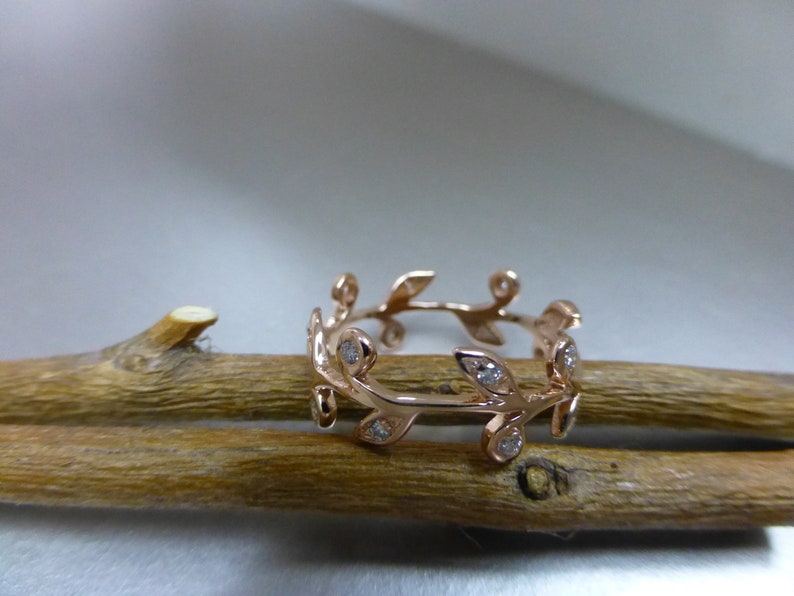 Leaf engagement ring wedding band. 14k pink gold Etsy