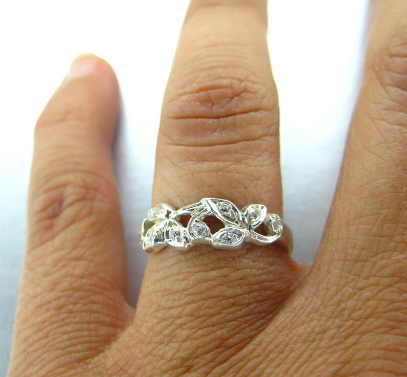 Leaf Anniversary Ring.14k White Gold Leaf Ring With Diamonds. Etsy