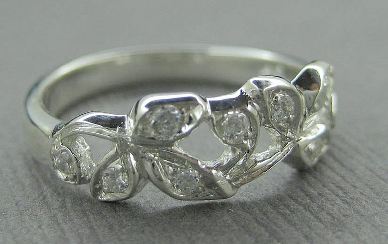 Leaf Anniversary Ring.14k White Gold Leaf Ring With Diamonds. Etsy