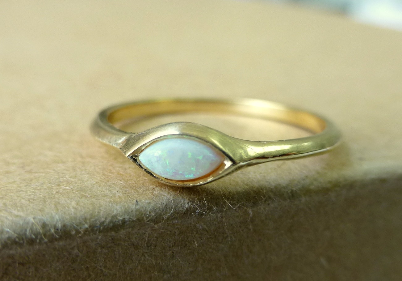 Opal ring. Marquis shaped opal ring. 14k yellow gold opal | Etsy