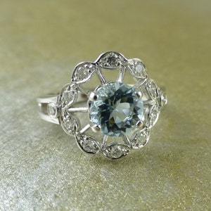 Floral engagement ring. Aquamarine ring. Diamond ring. image 2