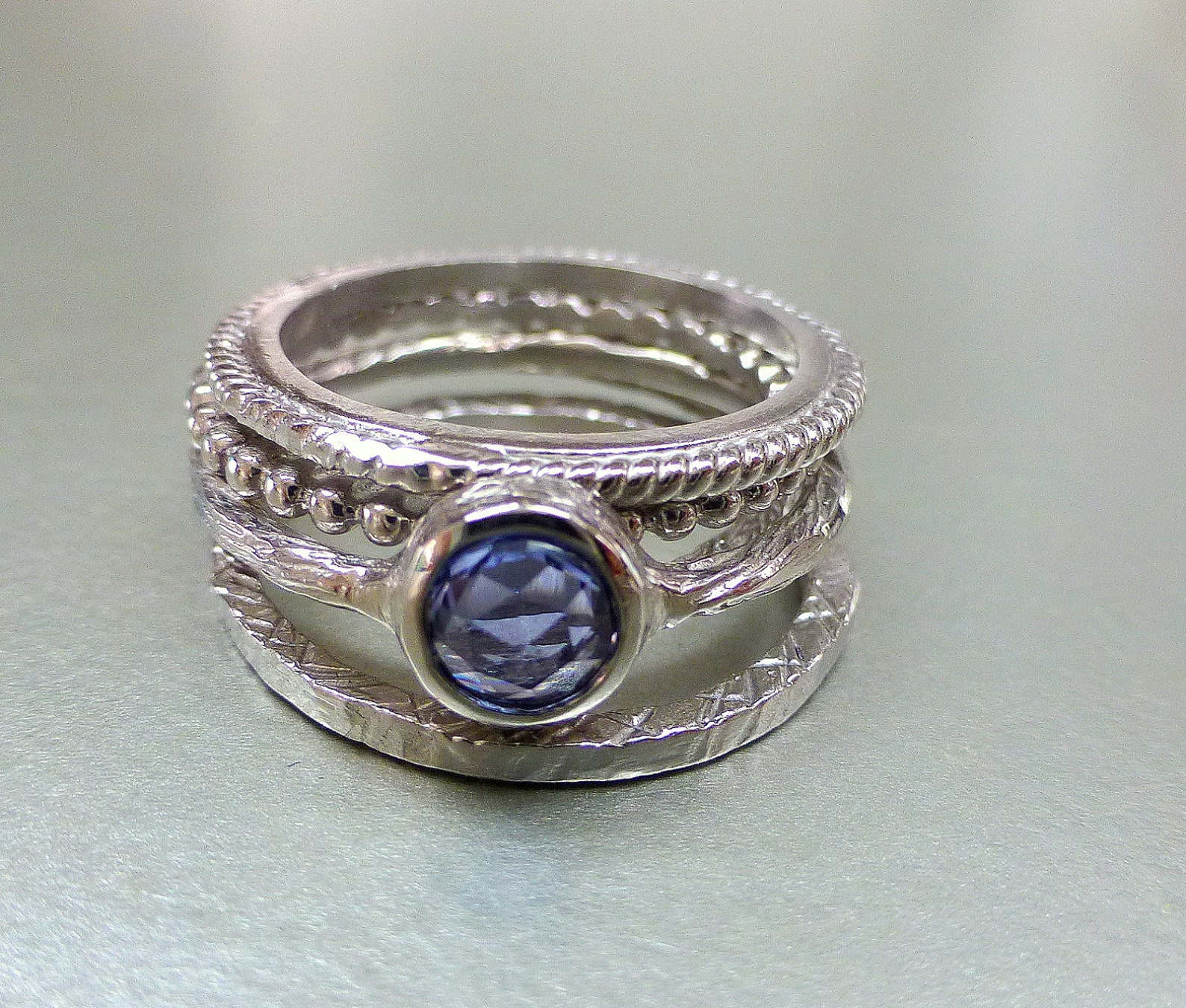 Rose Cut Blue Sapphire Engagement Ring. Textured Blue Sapphire - Etsy