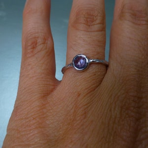 Rose cut blue sapphire engagement ring. Textured blue sapphire ring. 14k white gold rose cut ring. image 3