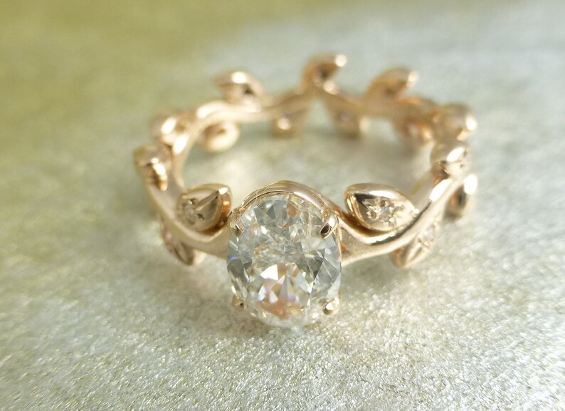Floral Engagement Ring. 14k Yellow Gold. Natural Organic Ring. Etsy