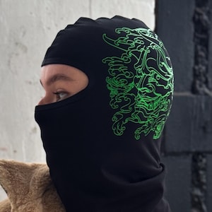 Oni Demon Balaclava, Japanese Face Mask, Rave Demon Mask, Harajuku Streetwear, Biker Gift, Motorcycle Balaclava, Ski Full Face Mask, for Men