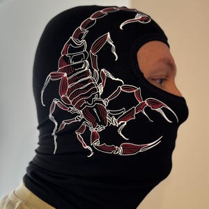Scorpion Design Balaclava: Hand-Printed Cotton Ski Mask