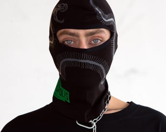 Black Urban Balaclava Snake Design Streetwear Face Mask