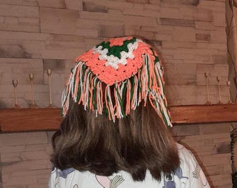 Crochet Tricolour Bandana with Fringe