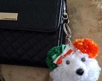 Handmade Pom Pom Bear Keychain with Bow (Elastic Hanger Option)