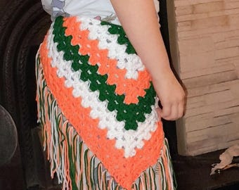 Tricolour Crochet Fringe Wrap