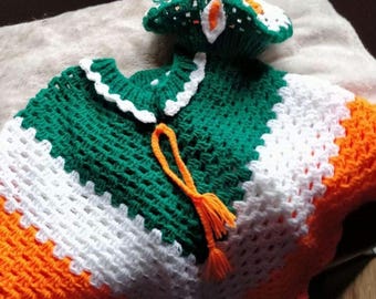 Handmade Crochet Poncho: St Patricks Day Colors