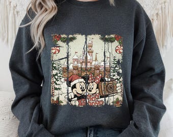 Mickey and Minnie Christmas Sweatshirt: Family Xmas Trip, Holiday Shirt , Santa Mickey Shirt, Disney Christmas Couple Sweatshirt