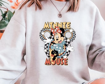 Disney Classic Minnie Mouse Sweatshirt Retro Minnie Hoodie for Disneyland Trip Disneyland Holiday Family Matching Shirt, Disney Minnie Gift