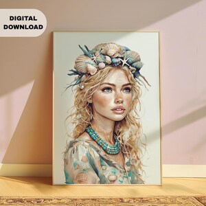 Beachy wall art, Coastal cowgirl art, Lesbian wall art, Queer feminist wall art, Mermaid WLW poster, Subtle bi pride, LGBTQ Gift for her