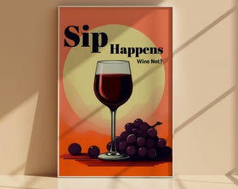 Póster de vino tinto con impresión digital, arte de pared imprimible, decoración de cocina, bar, hogar, arte minimalista moderno para sala de estar, regalo para amantes del vino
