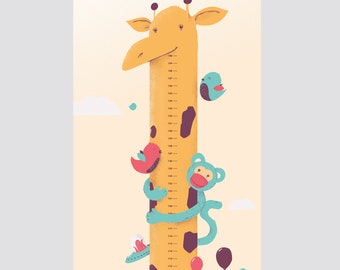 Grow chart animal parade - Measuring poster for kids, recycling paper, kids room decor, nursery scale