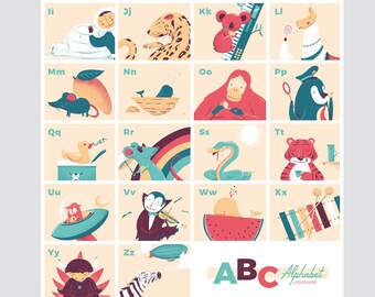 ABC Poster for Kids - Alphabet English & German, Classroom and Kidsroom, Preschool print
