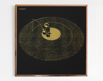 Siebdruck "Schwarzes Gold" Vinyl Illustration, Poster Dekoration, Musik und DJ, Schallplatten Kunstdruck, Einzigartig, Wandschmuck