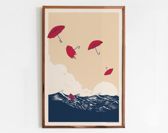 And We Danced - Screen Print / Ocean Art Print / Limited Edition Poster, Waves and